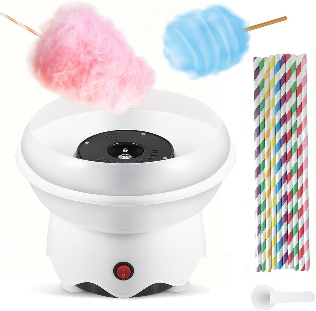 Mini Cotton Candy Maker Machine - Easy to Use & Clean, Quiet Floss Maker for Kids, Christmas Gift, Birthday Party, Home Use - Includes Sugar Scoop & Sugar Floss Sticks (Sugar Not Included) (White)
