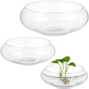 3 PCS Round Glass Vase Bowl, 6"/ 8"/10" Wide Mouth Round Glass Bowls, Succulent Planters, Fish Tank, Bubble Vases, Floral Decor Centerpieces, Flower Pots for Home Decoration (3PCS)
