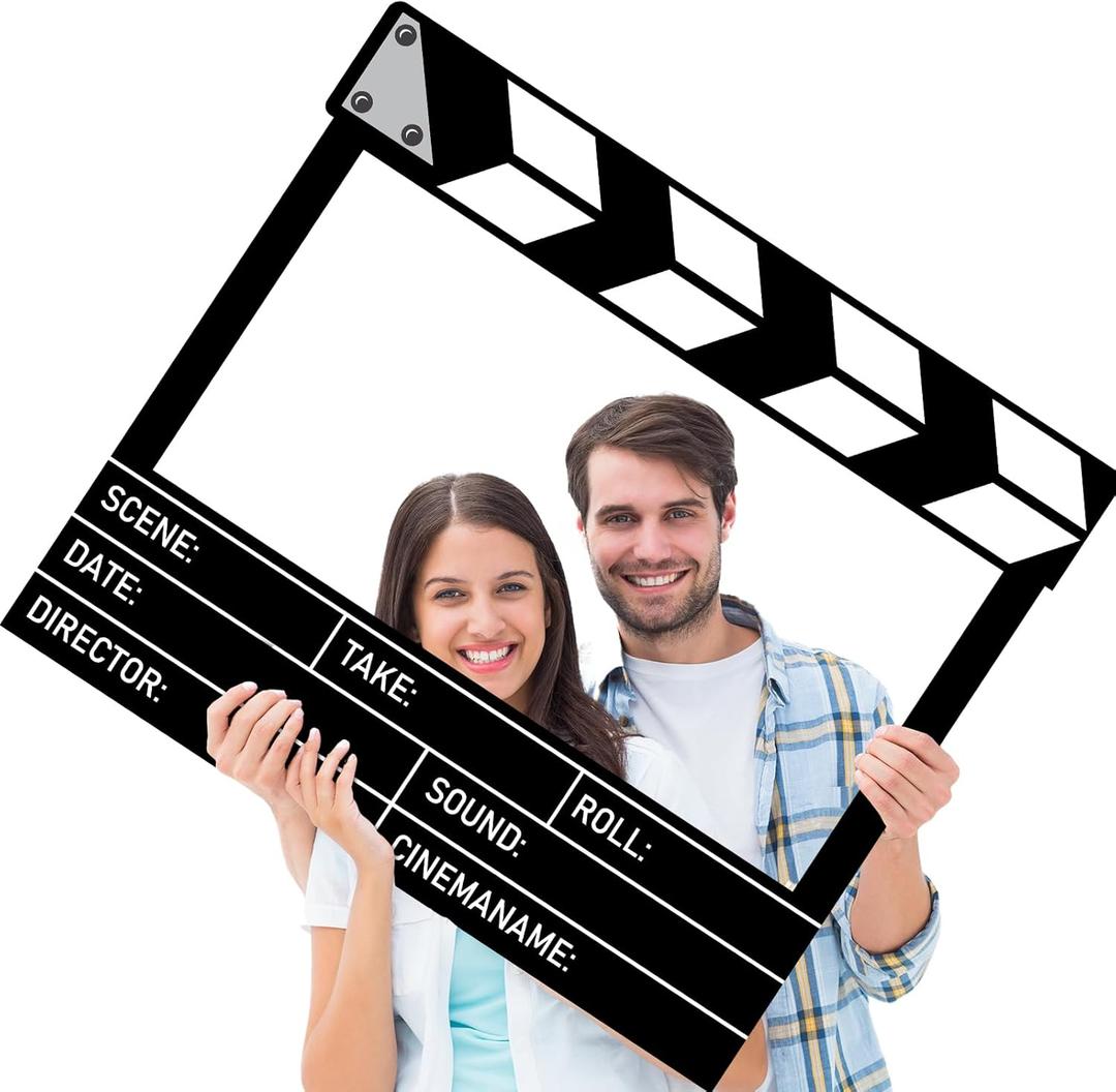 Large 32 x 24 Inch Movie Night Photo Booth Props Corrugated Plastic Movie Theater Picture Selfie Frame Cinema Photo Frame Selfie Props Accessories for Family Holiday Birthday Baby Shower Party Supply