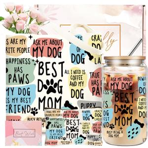 Dog Mom Gifts for Women, Christmas Gifts for Mom,Dog Lovers Sister, Wife, Dogs Themed Birthday Gifts Set with 16oz Glass Cup, Canvas Tote Bag