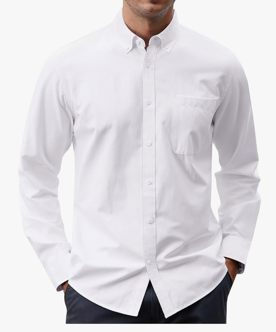 J.VER Men's Oxford Shirt Solid Casual Button Down Collar Shirts Long Sleeve Dress Shirts with Pocket S