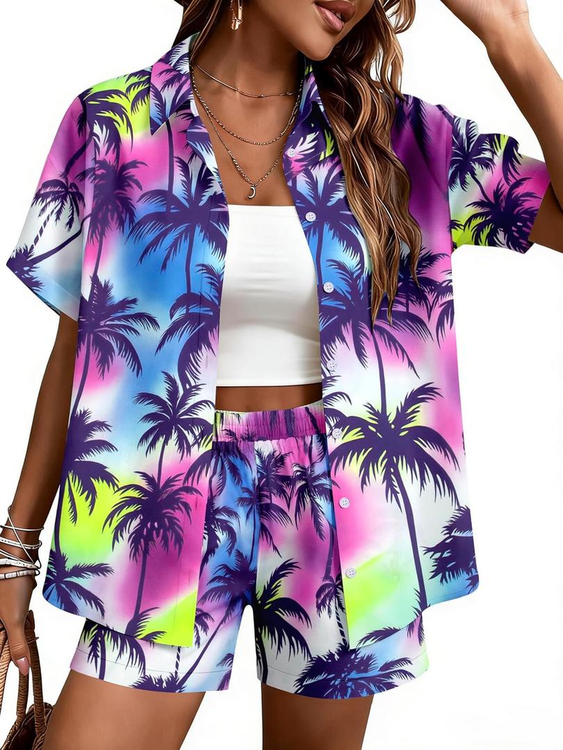 UNIQUEONE Hawaiian Outfits for Women: 2 Piece Hawaiian Luau Outfits Tropical Floral Print Beach Vacation Sets, Size: Medium