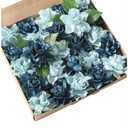 Floroom Artificial Gardenia Flowers 2.7" 25pcs Real Looking Dusty Blue Shades Foam Fake Flowers with Stem for DIY Wedding Bouquets Bridal Shower Centerpieces Floral Arrangements Party Table Decoration