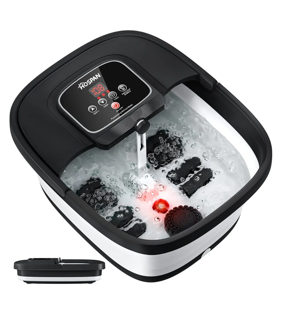 HOSPAN Collapsible Foot Spa with Heat, Bubble, Red Light, and Temperature Control, Foot Bath Massager with 8 Shiatsu Massage Rollers, Pedicure Foot Spa for Relaxation and Stress Relief, Black