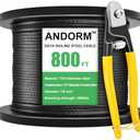 Andorm 1/8 800ft T316 Stainless Steel Railing Cable Wire Rope 7x7 Strands Construction for Deck Cable Railing System, Cable Railing Hardware, Aircraft Cable Kits