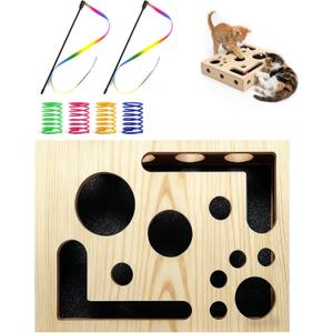Cat Scratch Puzzle Enrichment Box, Wooden Interactive Cat Toy Nail File Box