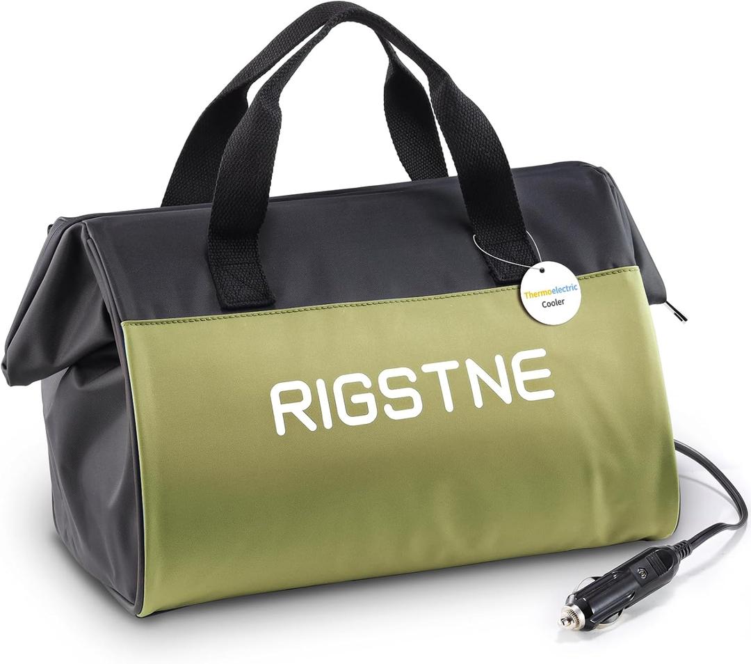 Electric Cooler Bag, 12V Thermoelectric Cooler Warmer Plug in for Vehicles, Portable Refrigerator for Car, RV, and Camping Use, 18L/20 Cans Capacity, Green