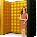 Golden New Inflatable Photo Booth Inflatable Photo Wall with Built-in Blower and LED Promotional Advertising for Wedding Events (10FT)