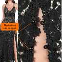 VFSHOW Womens Sexy V Neck Floral Lace Prom Formal High Slit Maxi Dress 2023 Spaghetti Strap Bridesmaid Wedding Guest Cocktail Evening Long Gown (Black, X-Small) 10905 BLK XS