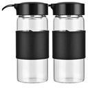 Small Glass Shaker Bottle, 2 Pack 16oz BPA Free Odorless Shaker Bottle with 304SS Mixing Ball and Removable Cleaning Brush for Fitness & Protein Shakes(Black-2Pack)