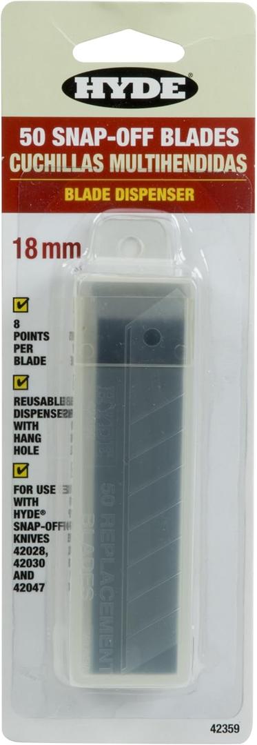HYDE 42359 Replacement 18mm Snap-Off Blade Dispenser, 50 Blades