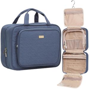 NISHEL Travel Toiletry Bag for Women, Makeup Essentials Organizer, Hanging Case for Accessories, Cosmetics, Large Size, Aegean-Blue