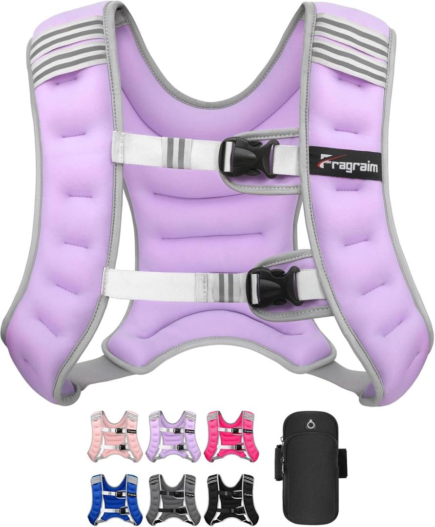 Fragraim Weighted Vest for Women Men - 8lb/10lb/12lb/16lb/22lb/25lb/30lb Weight Vest with Reflective Stripe, Detachable Phone Pouch, Ideal for Walking, Strength Training, Running, Workout, Cardio (Purple)