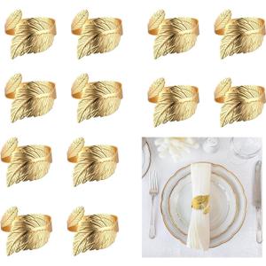 14K Gold Napkin Rings Set of 12,Metal Leaf Gold Napkins Rings Holder Buckles for Thanksgiving Christmas Napkin Rings for Wedding,Banquet,Party Dinner Table Decor