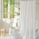White Fabric with Water Blue Scalloped Border Shower Curtain,Boho Chic Cloth Shower Curtain for Bathroom Showers,72 x 72 Inches