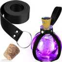 Geyoga Halloween Witch Potion Bottles Wizard Staff Solar Light up Medieval Renaissance Witch Accessories Dark Magic Cork Bottle with Belt Decor(Black with Purple Light)