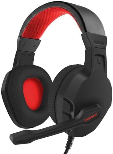 NUBWO U3 Gaming Headset with Mic for PC, PS4, PS5, Xbox 1, Mac, Switch, Wired Over-Ear Gaming Headphones with Mic Clear Call, Lightweight & in-Line Control-Red