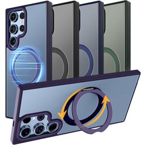 MAGIC JOHN Magnetic Case for Samsung Galaxy S22 Ultra Case [Compatible with Magsafe] [with 360 Rotatable Magnetic Metal Stand][Military Grade Shockproof] Anti Yellowing,Purple