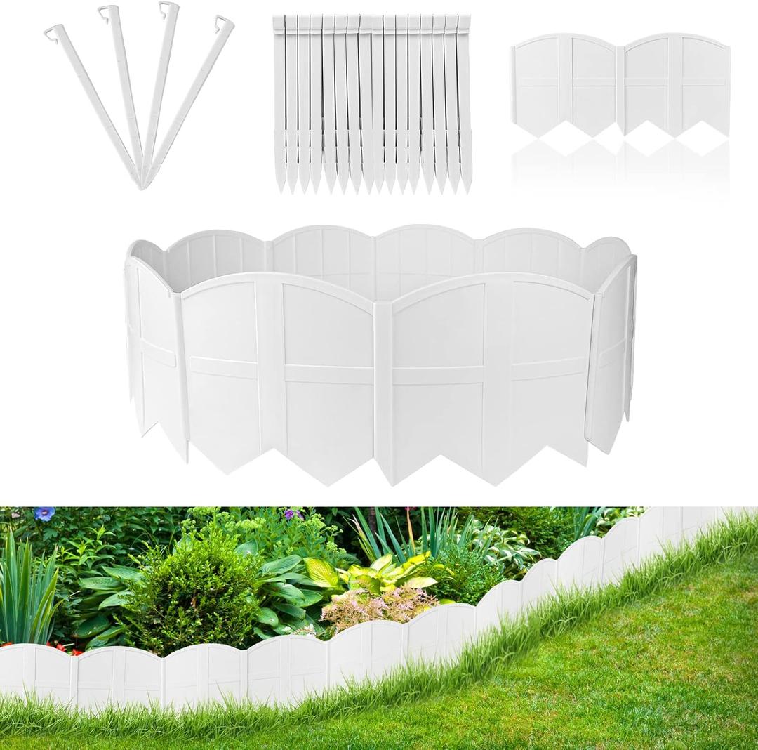 20Pcs Garden Edging Border Landscape Edging Lawn Garden Fence Decorative Landscape Border 20Ft Length Landscaping with 20 Pcs Stakes for Lawn Flower Bed Yard White