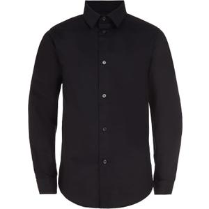 Calvin Klein Boys' Long Sleeve Slim Fit Dress Shirt, Button-Down Style with Cuffs & Shirttail Hem (Black, 16)