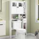 Vabches Over The Toilet Storage Cabinet, Bathroom Shelf Over Toilet with Glass Doors and Adjustable Shelves, White Freestanding Home Space Save Toilet Rack for Restroom, Bathroom, Laundry
