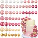 56 PCS Colorful Ball Shaped Cake Topper Pearl Balls Cupcake Cake Insert Topper for Birthday Party Wedding Decoration Supplies(Pink and Seven Colors Series)