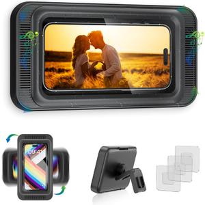 Upgraded Shower Phone Mount Waterproof with Speaker Hole Touch Screen Shower Phone Stand Holder for Bathroom Bathtub Kitchen Wall Mirror for iPhone 1716 15 14 13 12 11 Pro XS XR Max (Black)