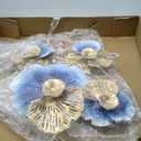 edaknez Metal Wall Art for Living Room, Extra Large Metal Wall Decor, 3D Modern Leaves Wall Decoration, Lotus Flower Wall Hanging Sculpture, for Indoor Outdoor, Blue & Gold (A 130x66x6cm)