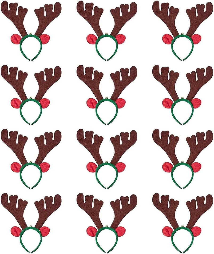 Juvale Reindeer Antlers Headband - Photo Booth Prop for Birthday Party Decor - Durable Felt Reindeer Antlers for Kids - Pack of 12, Multicolor, Children