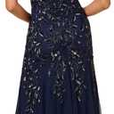 Adrianna Papell Women's Beaded Gown with Godets - Floor Length Gown with Floral Embellishments & Cap Sleeves, size 12 (Blue)