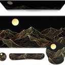iCasso Large Mouse Pad, 4in1 XXL Mousepad + Keyboard Wrist Rest+Mouse Wrist Rest+Coaster Set with Ergonomic Design for Computer(Gold-Mountain)