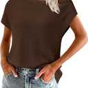 PRETTYGARDEN Womens Off The Shoulder Tops 2026 Summer Casual Short Sleeve Tunic T Shirts Lightweight Knit Sweaters (Brown, XXL)
