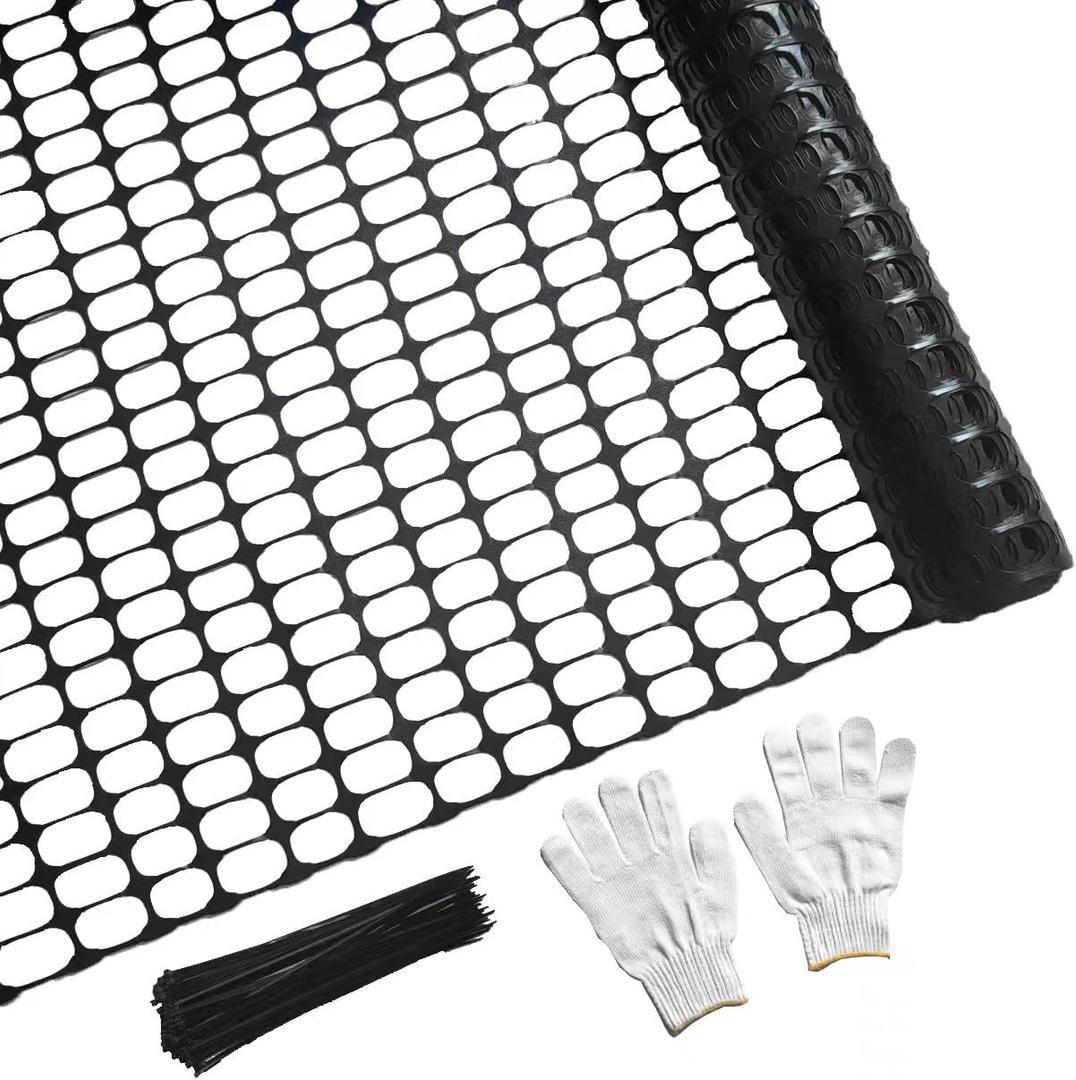 Plastic Mesh Fence Safety Fence, Extra Strength 4'x100' Roll with 100 Zip Ties, Resuable Temporary Netting for Garden Fencing, Construction, Snow Fencing, Animal Barrier, Poultry, Deer, Dog (Black)