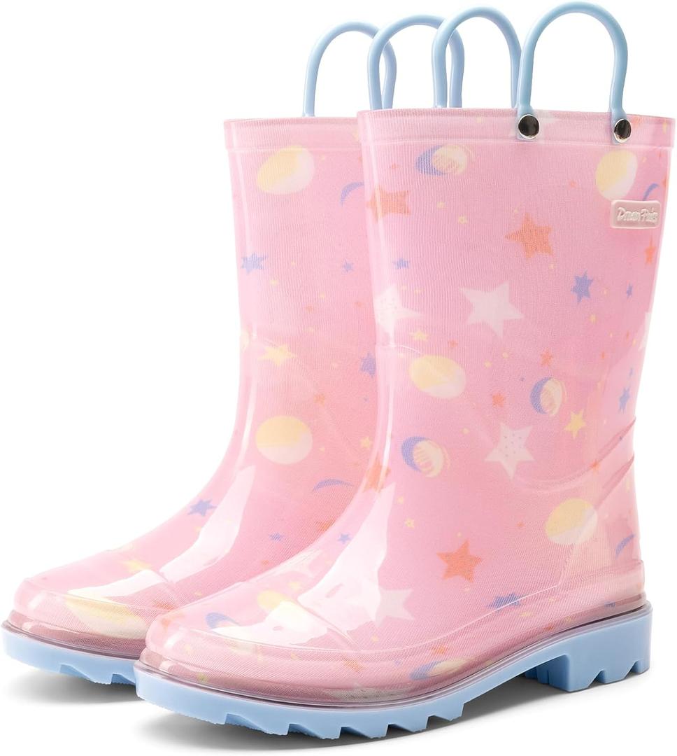 DREAM PAIRS Kids Rain Boots Cute Lightweight Waterproof with Pull-on Handles for Girls & Boys Toddler Outdoor Play (Pink)