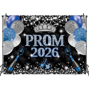 Prom Night Backdrop Prom 2026 Photography Background Black Blue Congrats Grad Class of 2026 Graduation Party Decoration (Blue, 8x6ft)