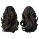 Black Ponytail Extension,9" Short Curly Wavy Claw Clip Pony tails Hair Extensions Natural Soft Synthetic Hairpiece for Women - Black Brown