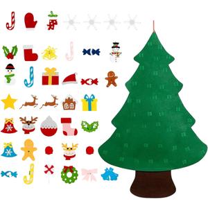 Felt Christmas Tree - Toddler Christmas Tree, Children Activity Craft with String Lights, Winter Holiday Ornaments Trees Set for Parties Classroom Living Room Outdoor Wall Window Decorations