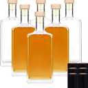 6Pack 8 oz Glass Bottles with Lid 250 ml Clear Empty Bottles with Cork Square Glass Bottle with Cap for Liquor Vodka Brandy Whiskey Beer Water Soda