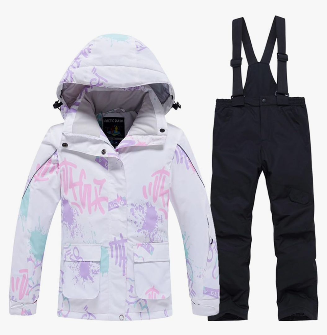 WOWULOVELY Girl's Winter Skisuit Thicken Warm Hooded Snowsuit Toddler Ski Jacket Pants Set, M