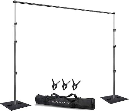 SLOW DOLPHIN Heavy Duty Backdrop Stand10ft x 8.5ft Adjustable Background Support System Kit with Steel Base for Photography, Photo Backdrop Stand for Parties Birthday, Photo Booth Video Studio