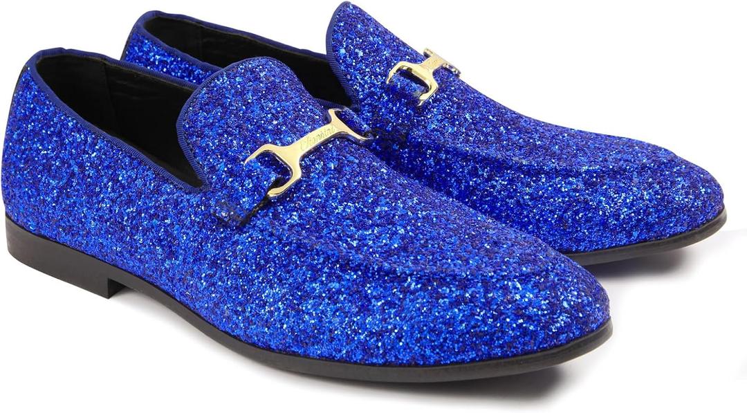 Men's Penny Slip-on Glitter Loafer Metallic Moc-Toe Tuxedo Dress Shoes Sparkly Sequins Smoking Slipper Prom Party Wedding Comfortable Lightweight Size 9