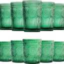 Loivttvv 12pcs Vintage Drinking Glasses Set, 12 oz Highball Glasses & 9 oz Embossed Ribbed Glassware Cups for Cocktail, Water, Juice, Coffee, Whiskey (Atroviens)
