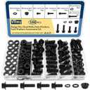 M8-1.25 Bolt x (Length 16/20/25/30mm) Flange Head Bolts Assortment Kit (160 Piece) with 8mm Bolt, Serrated Flange Nuts, Washers, Alloy Steel Black Oxide Finish Plated, Full Thread