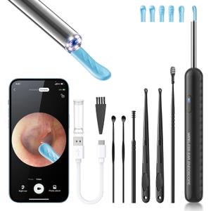 Ear Wax Removal, Ear Cleaner with Camera and Light, FSA - HSA Eligible, Ear Wax Removal Tool Camera with 1080P, Ear Cleaning Kit with 6 Spoons, Otoscope for iOS & Android (Black)
