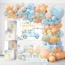 Little Pumpkin Baby Shower Decorations Party Supplies for Boy, Rustic Fall Autumn Baby Shower Decoration, A Little Pumpkin is on The Way Backdrop Balloon Arch Baby Box Mom to Be Sash Tablecloth