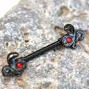 Pierced Owl 14GA Striking Cobra Protecting Ruby Red CZ Black PVD Plated 316L Surgical Stainless Steel Barbell Nipple Rings, Sold as a Pair
