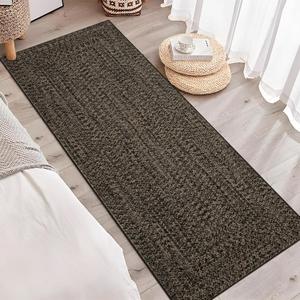 Printed Washable Runner Rug 2x8 Runners for Hallways Braided Pattern Non Slip Bath Mat Modern Soft Bedroom Rug Farmhouse Kitchen Rugs Entryway Rugs Stain Resistant Carpet 2'x8' Black/Brown