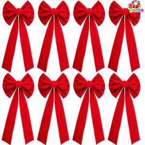 JOYIN 8 Pack Christmas Red Velvet Bows, 26" Long by 10" Wide Decorative Christmas Bows for Wreath Garland Tree Decor, Indoor Outdoor Holiday Decorations
