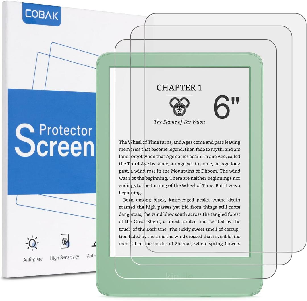 CoBak 3 Pack Anti-Glare Matte Screen Protector for 6" Kindle 2024 and 2022 (11 Generation) Kobo Nia, and PocketBook - High Clarity, Fingerprint Resistance, Anti-Bubble PET Film (Clear)