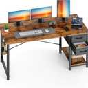 Sweetcrispy 47 Inch Computer Desk with Drawers for Home Office, Writing Desk with X-Shaped Reinforcement, Wood Table with Adjustable Position Drawers, Modern Study Work Table with Side Hook, Rust